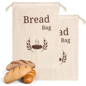 New Living Organic Linen Cotton Bread Bags 2 Pack | Extra Large 44x35 cm | Reusable Bread Storage Bags