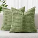 MIULEE Pack of 2 Corduroy Decorative Euro Sham Throw Pillow Covers 24x24 Inch Soft Boho Striped Pillow Covers Modern Farmhouse Home Decor for Summer Sofa Living Room Couch Bed Sage Green