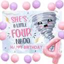 Fournado Birthday Party Decorations for Girls Tornado 4th Birthday Party Supplies Four Nado Banner for Girls 4th Decor Balloons (Pink)