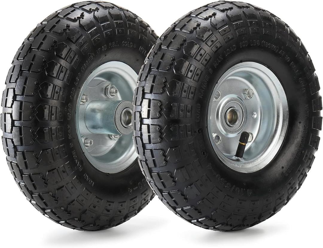 Yarlung 2 Pack Pneumatic Air Filled Tires, 10 Inch Tire Wheel for Hand Truck, 4.10/3.50-4" Heavy-Duty Replacement Wheels for Garden Cart, All Purpose Utility Cart, 2.25"Offset Hub, 5/8"Bearings