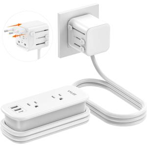 VYLEE Universal Travel Adapter with 6FT Extension Cord, International Power Adapter for Europe UK US AU, Cruise Ship Essentials with 2 AC Outlets & 3 USB Ports USB-C, Travel Plug Adapter Worldwide