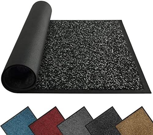 Mibao Front Door Mat, Dirt Trapper Welcome Mat for Outdoor Indoor, Non-Slip Waterproof Doormat, Durable Machine Washable Low Profile Entry Rug for Back Door Outside Patio Porch, 32" x 20", Black