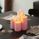 LUSHARBOR Flameless Candles, 4 Pack Battery Operated Candles with Remote, Real Wax LED Fake Candles with Timer Flickering for Christmas Wedding Home Party D3 H 5" 6" 7" 9" Pink