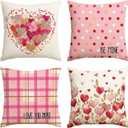 AVOIN colorlife Valentine's Day Heart Pink Throw Pillow Covers, 18 x 18 Inch Golden Leaves Love You More Be Mine Buffalo Plaid Polka Dot Anniversary Wedding Cushion Case Decoration for Sofa Set of 4