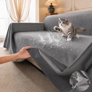 LOllON Velvet Couch Cover for Cats Dogs Kids - 100% Waterproof Cat Scratch Resistant Sofa Cover, Non-Slip Washable Furniture Protector,Ultra Soft Pet-Friendly Slipcover for 3-Seat Sofa 118"x71" Grey (Dark Gray)