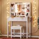 Vanity Desk with LED Mirror, 3 Lighting Modes and Chair, 15.75"D x 31.5"W x 51.18"H