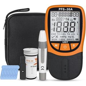 Official Blood Total Cholesterol Test Kit, 5 in 1 Triglycerides Test Kit Professional Grade Quick Blood Lipid Analysis Meter with 10 Cholesterol Test Strips for Home use