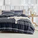 Lekesky Boho Duvet Cover Queen Size - Black Duvet Cover Set, Comforter Cover Queen for 3pc Ultra Soft Microfiber Breathable Bedding Sets with Zipper Ties (1 Duvet Cover 90''x90'' +2 Pillowcases) (Bblack (Nearly Deep Blue))