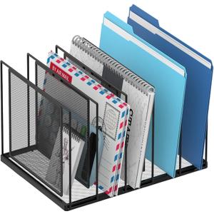 File Organizer for Desk, 5-Section Vertical File Sorter, Paper Holder Organizer Standing Metal File Folder for Office Home Classroom, Black