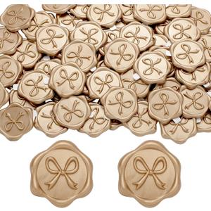 87 Pcs Bow Wax Seal Stickers Wedding Invitation Envelope Seal Stickers, 3D Self Adhesive Stamp Decals for Invitation, Baby Shower, Greeting Cards, Gift Wrapping(Light Gold)
