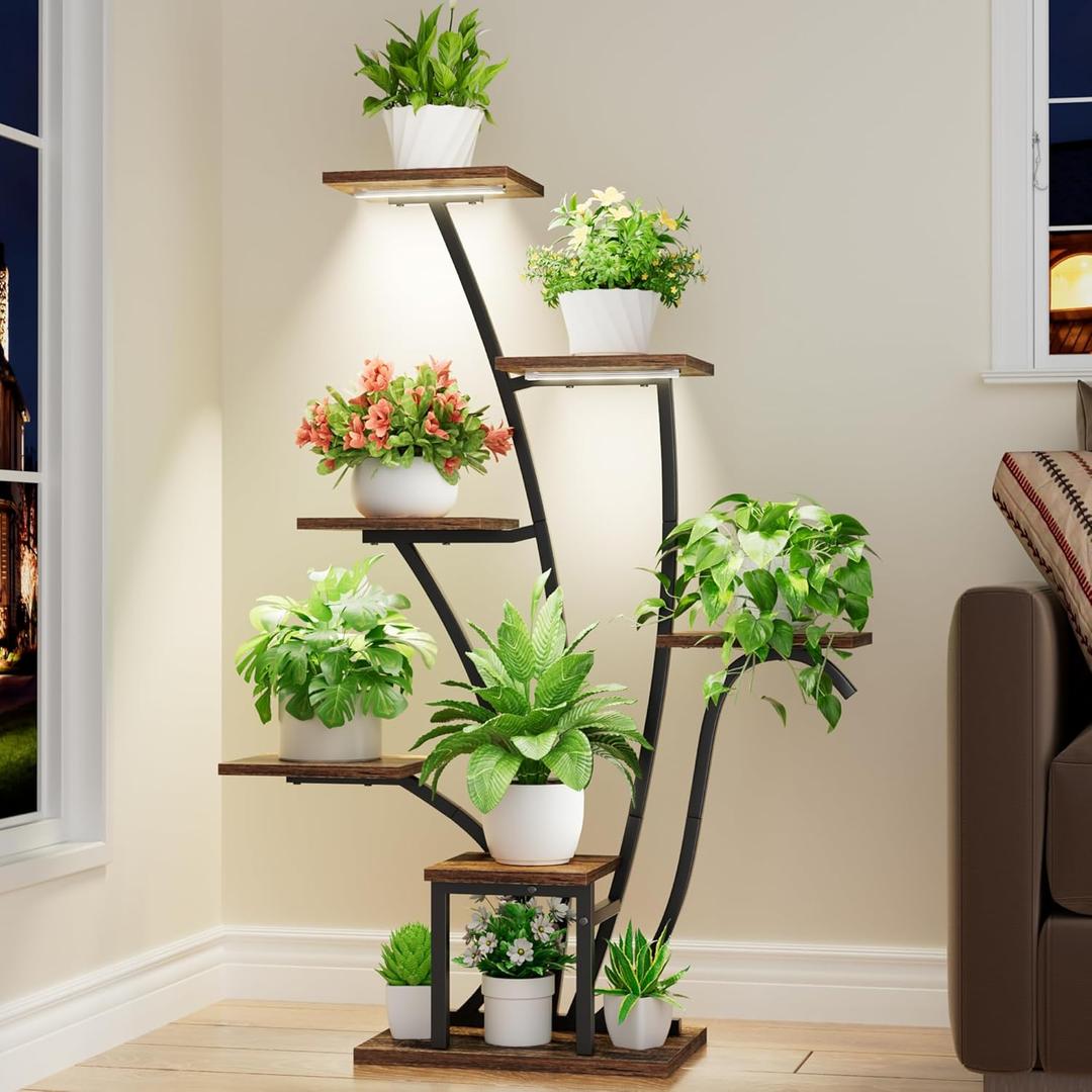 Plant Stand Indoor with Grow Lights - Corner Plant Shelf Indoor, 43" Tall Plant Stand for Indoor Plants, 7 Tiered Large Lighted Flower Stands Display Holder for Living Room, Patio Decor, Black