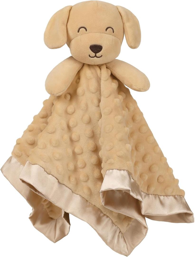 Baby Security Blanket Soft Minky Baby Lovey Puppy Plush Blanket for Boys and Girls,Snuggle Toy Lovie Newborn Gift Unisex Lovie Gift for Toddler, Brown Dog 16 Inch