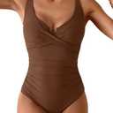 B2prity Women's Underwire One Piece Swimsuit Tummy Control Ruched Bathing Suit Criss Cross V Neck Swimwear L