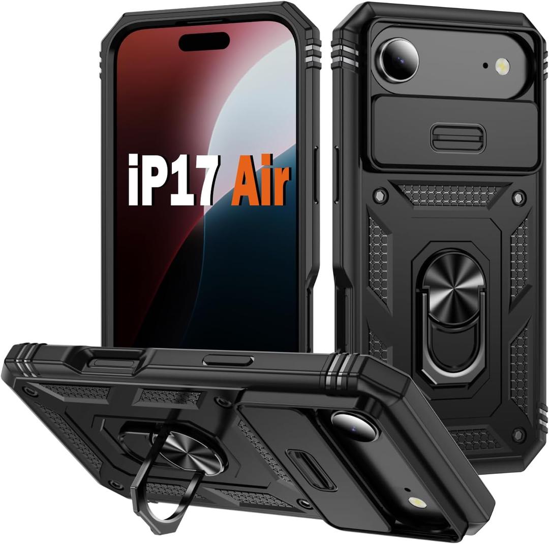 PASNEW Case for iPhone 17 Air with Kickstand & Slide Camera Cover, Military Grade Heavy Duty Full Body Shockproof Hard Shell for iPhone 17Air, Black