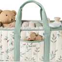 Blissful Diary Leaf Diaper Caddy Organizer, Stylish Nursery Storage Basket, Gift for Baby Shower, Newborn Essentials, Sage Leaf