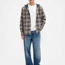 GAP Men's Long Sleeve Hooded Flannel Button-Down Shirt, Khaki Black Plaid, Large (L)