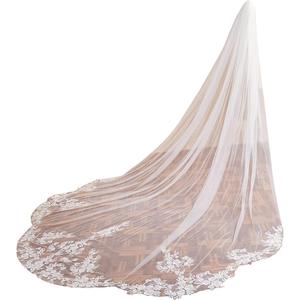 EllieWely Cathedral Length 1 Tier Lace Wedding Bridal Veil F13 (3M*3M (118 inch), Ivory)