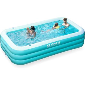 SLOOSH Inflatable Swimming Pool with Seats, 120" x 72" x 22" Full-Sized Blow Up Durable Thickened Above Ground Family Pool for Summer Water Party Backyard Garden Lawn,Cyan