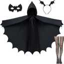 Irtysh Adult Bat Wings Cloak Robe Hooded Cape Accessory for Dragon Vampire Witch Costume Cosplay Mask Ears Headband Socks set (Adult Size)