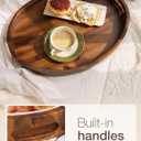 TIDITA Acacia Wood Ottoman Tray with Handles - 20" x 15" Round - Large Oval Serving Trays for Living Room -Wooden Trays Decorative for Kitchen Counter, Coffee Table, Breakfast in Bed (Walnut Color)