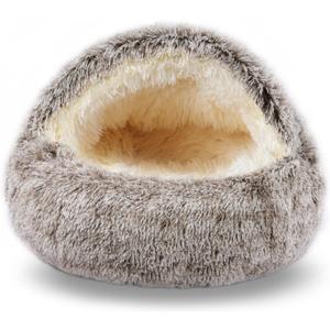 Cat Beds for Indoor Cats,Cat Cave for Puppy and Kitty,Calming Small Dog Bed for Small Dogs with Cover Cave,Cozy Warming Fluffy Washable Anti-Slip Pet Sleeping Bag (20 * 20inch,Khaki)