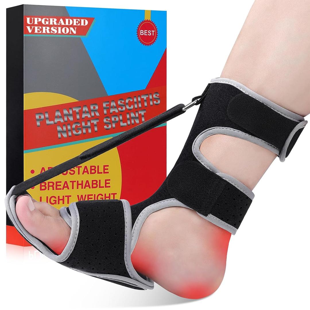 Plantar Fasciitis Night Splint - Upgraded Plantar Fasciitis Relief Braces For Women Men Day Night - Ankle Brace Arch Support Achilles Tendonitis Relief Foot Drop Heel Pain Relief - Breathable (Black)