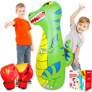 Punching Bag for Kids 47" Inflatable Dinosaur Bop Bag with Thicker Material Instant Bounce Back with Boxing Gloves Karate Kickboxing Taekwondo Kids Gift for Age 3-9 Girls & Boys (Green)