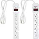 Amazon Basics Surge Protector Power Strip, 6-Outlet with 200J Protection, Circuit Breaker, LED Indicator, On/Off Switch, Wall-Mounting, 2ft Extension Cord, White, 2-Pack