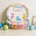 2 x 50 Count Oval Easter Paper Dinner Dessert Plates Heavy Duty Easter Dinnerware Sets with Bunny for Easter Spring Holiday Party Supplies