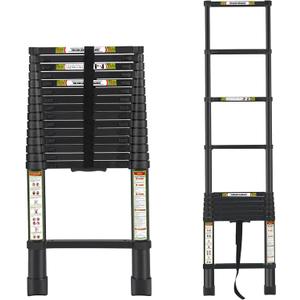 RIKADE Telescoping Ladder 20.3FT & Attic Ladder, Heavy Duty Aluminum with Non-Slip Feet, 330lb Capacity for RV, Attic, Roof & Multi-Surface Use (Black)