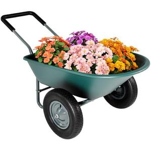 Upgrade 2 Wheel Wheelbarrow, Yard Cart with Padded Handlebar, 14 Inch Pneumatic Tires for High Stability, Ideal for Moving Soil, Plant Shrub, Gardening Tool, Easy Assembly
