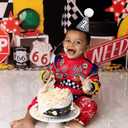 YOUAME Two Fast Birthday Hat for Boys - Race Car Second Birthday Cone Hat, 2nd Year Party Crown, Racing Car Cake Smash Photo Props, Fast Theme Party Decorations in Black and White Checkered Pattern