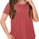 Haloumoning Girls Summer T Shirts Loose Curved Hem Short Sleeve Shirt Athletic Casual Tops Tees 4-14 Years (Red)