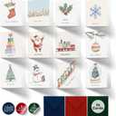 Paper Play Merry Christmas Cards with Envelopes 36 Pack (12 Simple yet Funny Designs) - 3x3 Inches Bulk Pack with Envelopes & Matching Stickers - Set of 36 Mini Christmas Cards (Pastel Sketches)