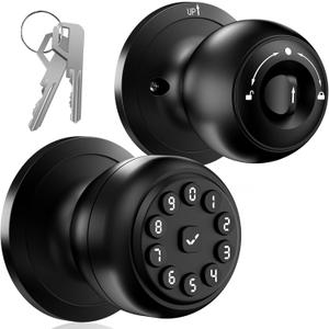 Smart Door Lock, Smart Door Knob with Lock, Keyless Door knob with App Control & Key, Keyless Thumbprint Entry Door Locks for Bedrooms, Front Door, Home, Apartment Office and Garages
