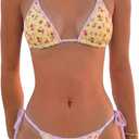 MakeMeChic Women's Floral Triangle Thong Bikini Sets Halter Gingham Swimsuit Bathing Suit (Medium)