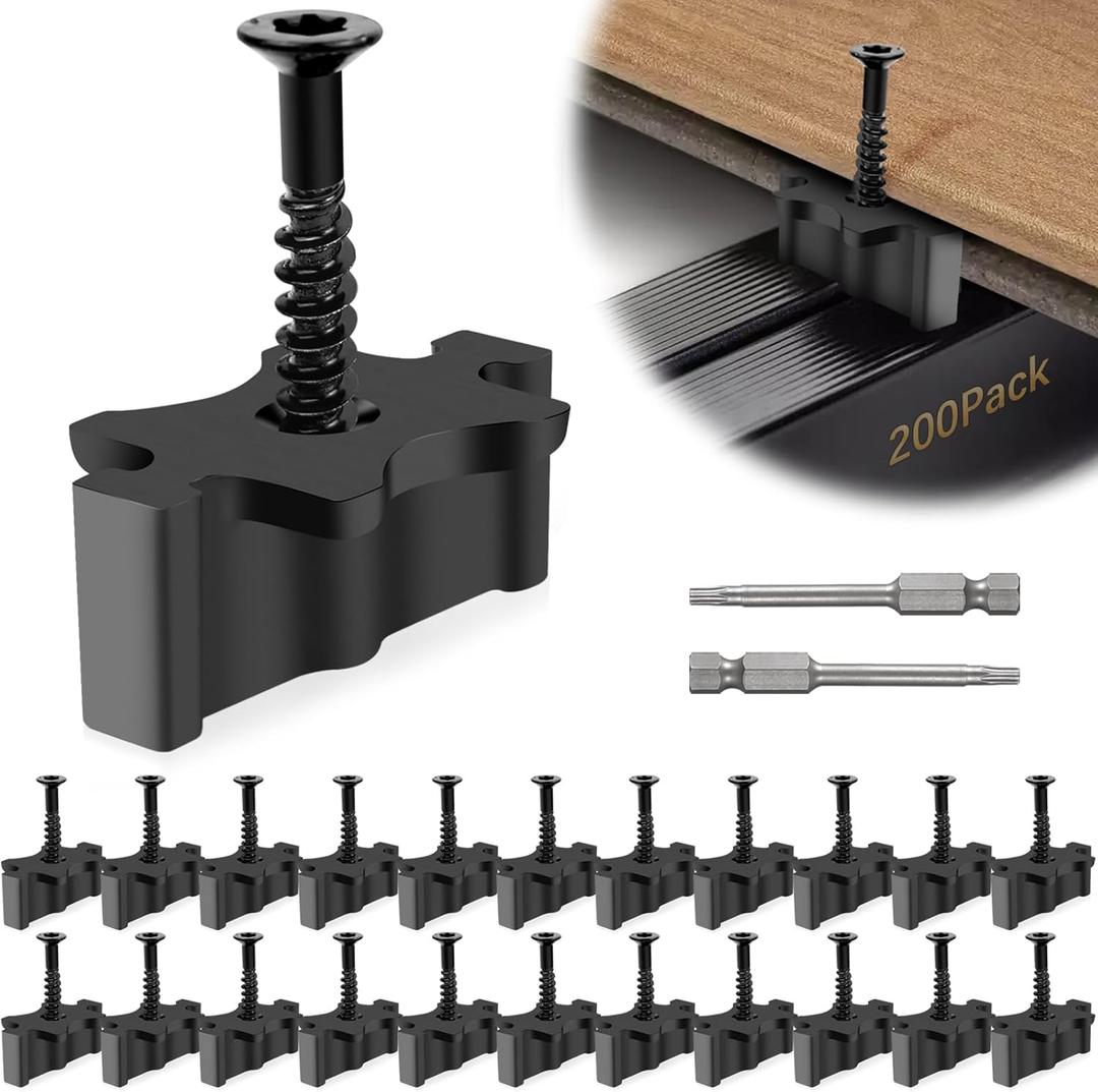 200 Pack Hidden Deck Fasteners for Composite Decking Board, Composite Decking Clips with Metal Deck Screws, Universal Composite Hideaway Fasteners Plastic Clips for Deck Boards