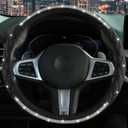Steering Wheel Cover with Sparkly Crystal Rhinestone, Delicate and Anti-Slip Bling Steering Wheel Cover Adaptable to 14.5-15 inches Car Wheel Protector for Women Girl Diamond Car Accessories, Black