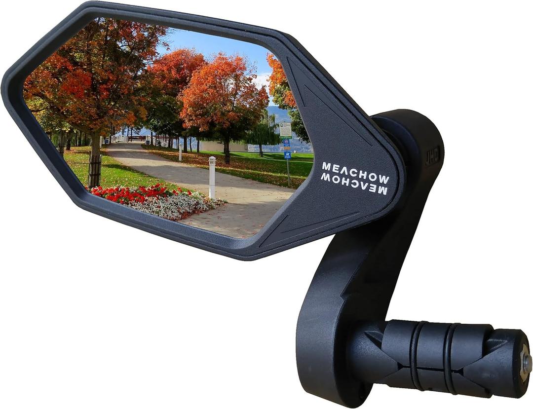 MEACHOW New Bar End Bike Mirror, Crystal UHD Automotive Grade Glass Lens E-Bike Mirrors, Scratch Resistant, Safe Rearview Mirrors, (Silver Left Side) ME-022LS