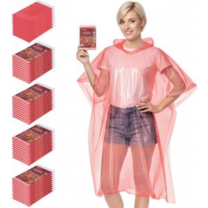 APEXUP Disposable Rain Ponchos for Adults, 5PK/10PK/50PK Emergency Rain Poncho for Camping Hiking Travelling (Red 50 Pack)