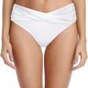 Tempt Me Women Twist Bikini Bottom Moderate High Cut Bathing Suit Bottoms Ruched Swimsuit Bottom (White)
