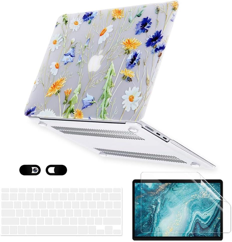 Case for MacBook Air 13 inch A1466 A1369 2010-2017 Release, 5 in 1 Matte Clear Hard Shell&Keyboard Cover&Screen Protector&Webcam Cover Compatible with Older Version Mac Air 13.3 inch - Floral