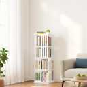 SpaceAid 4 Tier Rotating Bookshelf Tower, Bamboo Spinning Book Shelf, Revolving 360 Bookcase Storage Swivel Round Carousel, Vertical Rotate Turning Spiral Corner Organizer (4-Tier White)