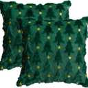 colorlife Christmas Tree Star Green Throw Pillow Cover Set of 2, 20 x 20Inch Soft Plush Faux Fur Jacquard Festivals Winter Cushion Case Decoration for Sofa Couch