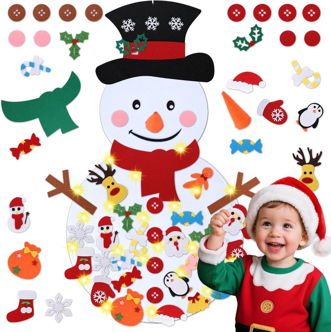 PEACELOVER DIY Felt Christmas Snowman Game Set for Kids, Wall Hanging Snowman Kit Xmas Gifts for Christmas Decorations with 36 Detachable Ornament 3.2 ft (White Snowman)