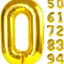 Gold Number Balloon 40 Inch, 0 Number Balloons, 10 20 30 40 50 Numbers Balloon Birthday Decorations, Gold Party Supplies for Women Men