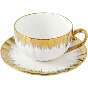 LETAOTAO Cappuccino Cups, 7 oz Porcelain Double Espresso Cups Set, Ceramic Turkish Coffee Cups with Gold Trim, Tea Cups Set of 6, Cafe Cups for Latte, Mocha, Au Lait, White