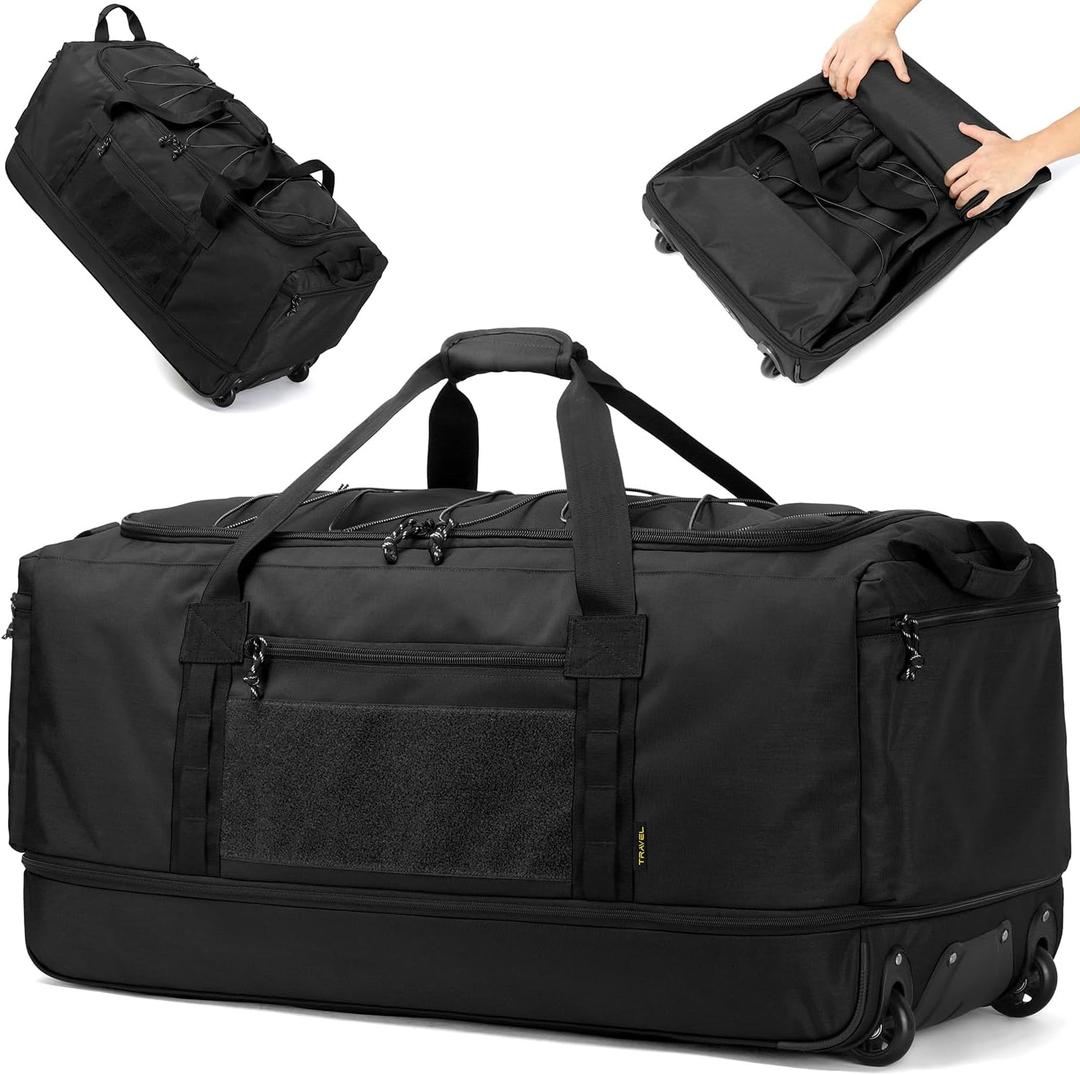 170L Extra Large Baseball Bag with Wheels Gym Duffle Softball Catchers Coach Team Equipment Bags Collapsible Rolling Travel Duffel Bat Gear Bag for Hockey Basketball Football Volleyball Soccer (Black)