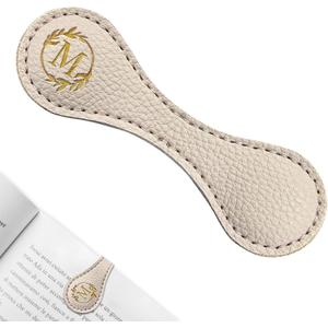 ABTOLS Magnetic Leather Initial Bookmarks, Vintage Initial ID Identification Book Marker Clip Gift Beige Capital Letter Book Markers for Book Lover Avid Readers (M)