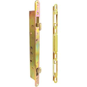 2 Point Sliding Patio Glass Door Mortise Lock with 11-3/4" Faceplate, Dual Point Hooks with Anti-Slam Pin, 45 Keyway, A/B Position, 3-15/16" Handle H.C. (Sold Separately), Non-Handed (Yellow Zinc Plated)